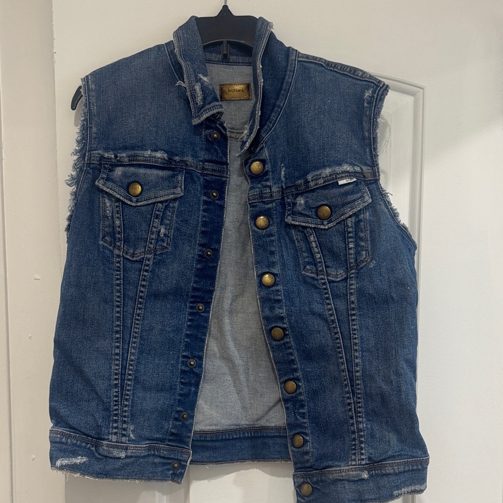 MOTHER Blue Denim Vest with Silver Buttons